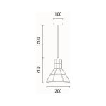 Disegno tecnico quotato. Lampada a sospensione Arme in cemento grigio sfaccettato, diametro 20 cm: diametro 200 mm, altezza del paralume 210 mm, cavo 1500 mm, rosone 100 mm