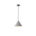 Lampada a sospensione Platre in cemento grigio plissettato, diametro 24 cm, su fondo bianco