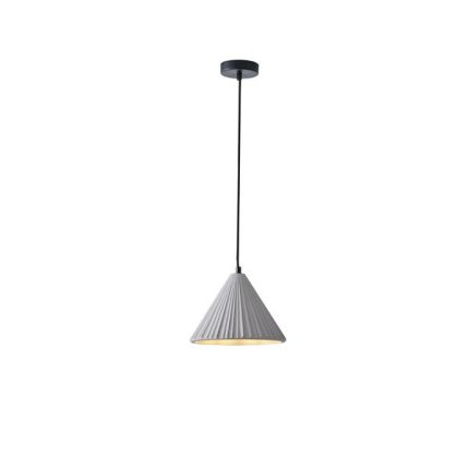 Lampada a sospensione Platre in cemento grigio plissettato, diametro 24 cm, su fondo bianco