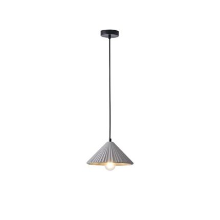 Lampada a sospensione Platre in cemento grigio plissettato, diametro 25 cm, su fondo bianco