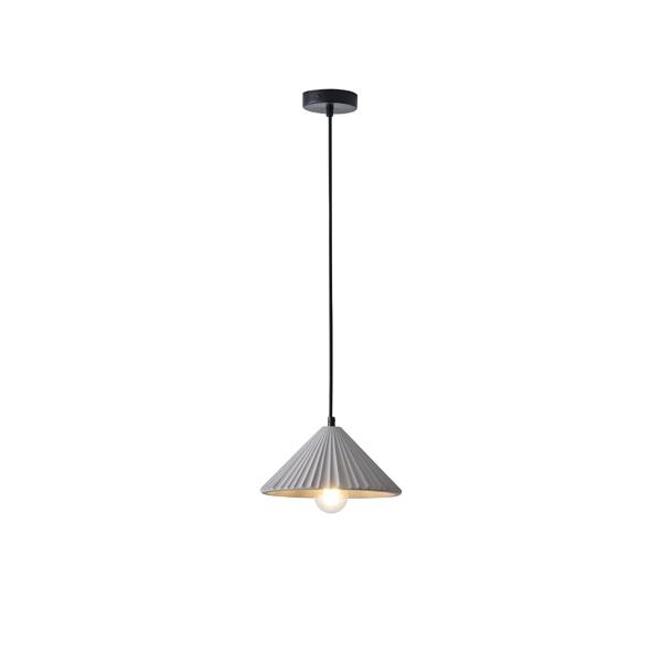 Lampada a sospensione Platre in cemento grigio plissettato Lampada a sospensione Platre in cemento grigio plissettato, diametro 25 cm, su fondo bianco
