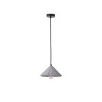 Lampada a sospensione Platre in cemento grigio plissettato, diametro 25 cm, vista intera con cavo e rosone
