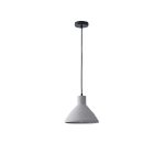 Lampada a sospensione Yeso in cemento grigio a cono, diametro 24 cm, vista intera con cavo e rosone