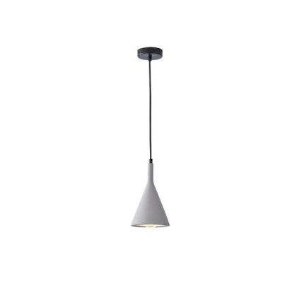 Lampada a sospensione Yeso in cemento grigio a cono stretto, diametro 15 cm, su fondo bianco