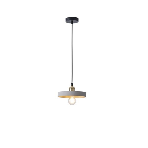 Lampada a sospensione Yeso in cemento grigio a disco, diametro 21 cm, su fondo bianco