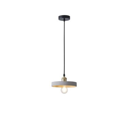 Lampada a sospensione Yeso in cemento grigio a disco, diametro 21 cm, su fondo bianco