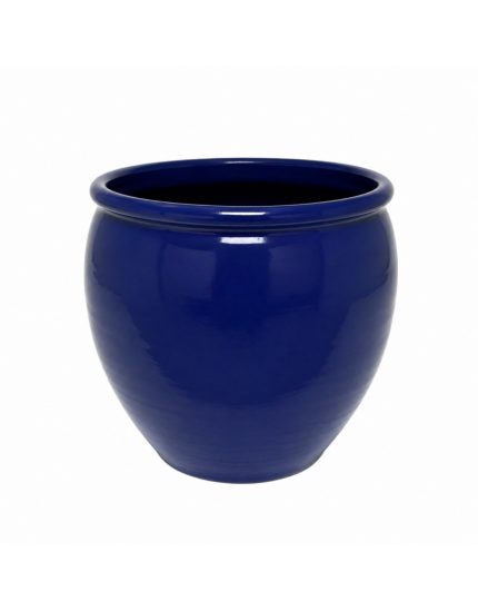 Portavaso Atira in ceramica smaltata lucida blu indaco su fondo bianco