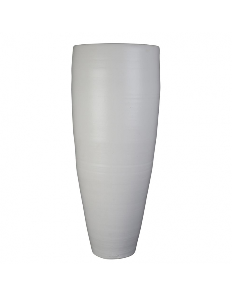 Vaso da terra Rodle in ceramica bianca, alto 100 cm, su fondo bianco: cilindro che si restringe leggermente verso la base, bocca ampia