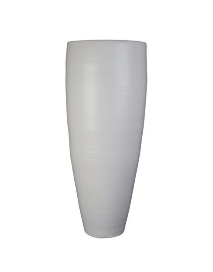 Vaso da terra Rodle in ceramica bianca, alto 100 cm, su fondo bianco: cilindro che si restringe leggermente verso la base, bocca ampia