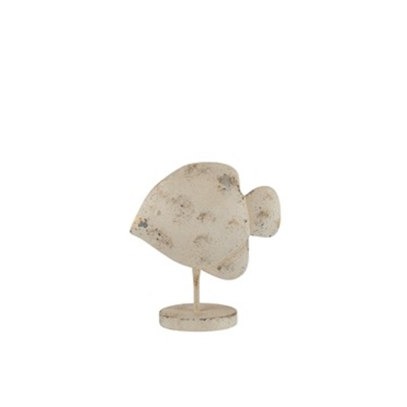 Pesce decorativo in finitura beige anticata montato su stelo con base tonda, misura 27 × 13 × 29 cm, su fondo bianco