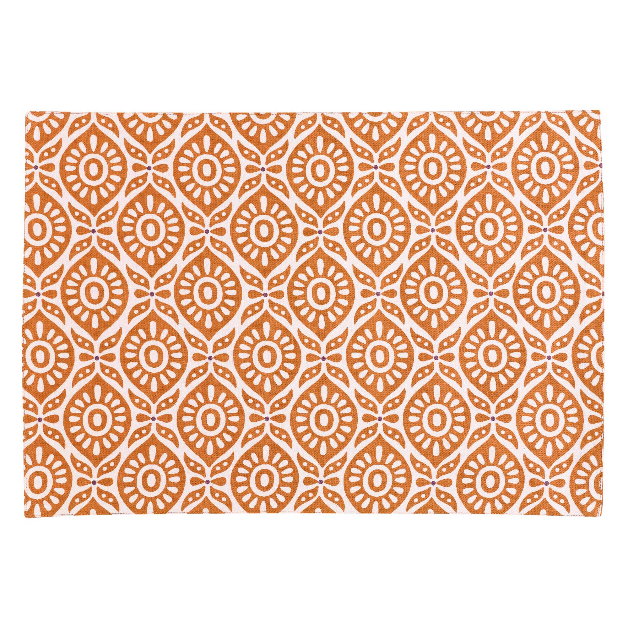 Tovaglietta americana Citrus con motivo geometrico arancio terracotta su fondo bianco, 33 × 48 cm