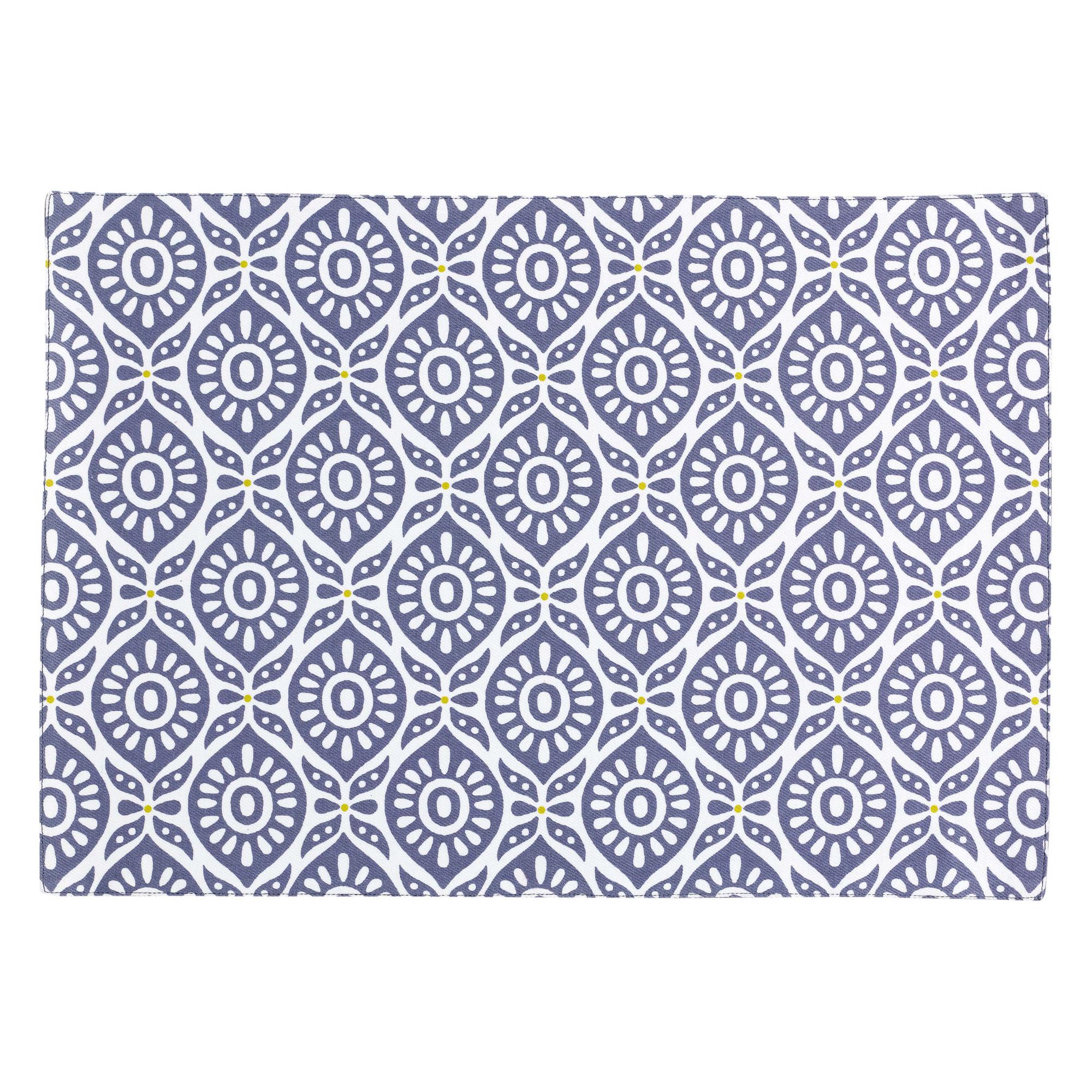 Tovaglietta americana Citrus Cobalt con motivo geometrico blu cobalto su fondo bianco, 33 × 48 cm