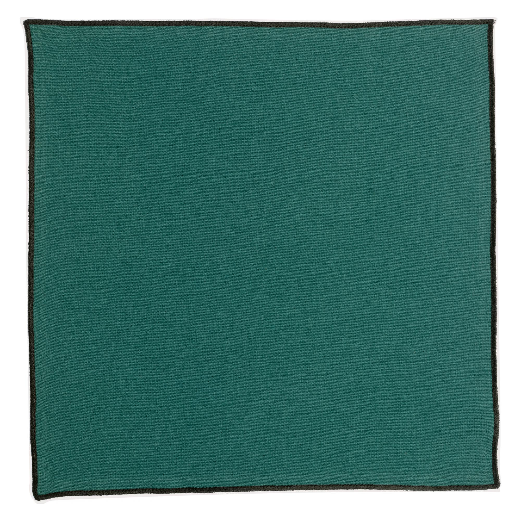 Tovagliolo Grace Paon verde pavone con cucitura scura lungo il bordo, 40 × 40 cm, su fondo bianco