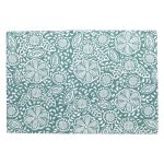 Tovaglietta americana Kira Paon a motivi floreali verde pavone, 33 × 48 cm, su fondo bianco