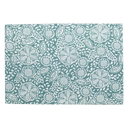 Tovaglietta americana Kira Paon a motivi floreali verde pavone, 33 × 48 cm, su fondo bianco