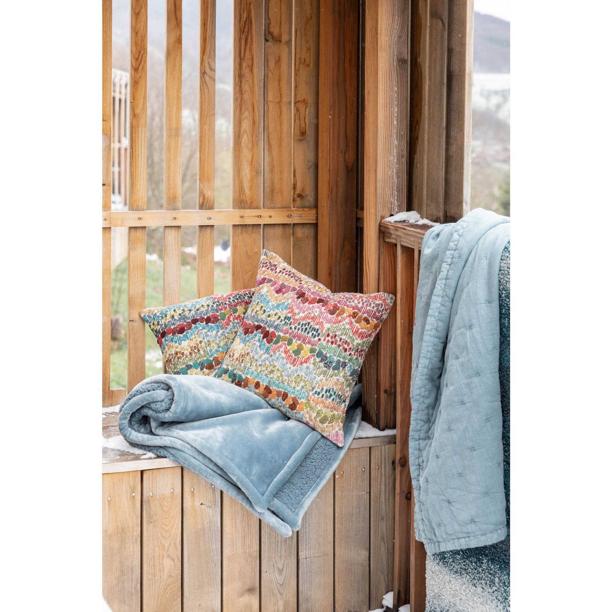 Plaid Michka in microfibra bifacciale grigio-azzurro, verde oliva e terracotta - immagine 2