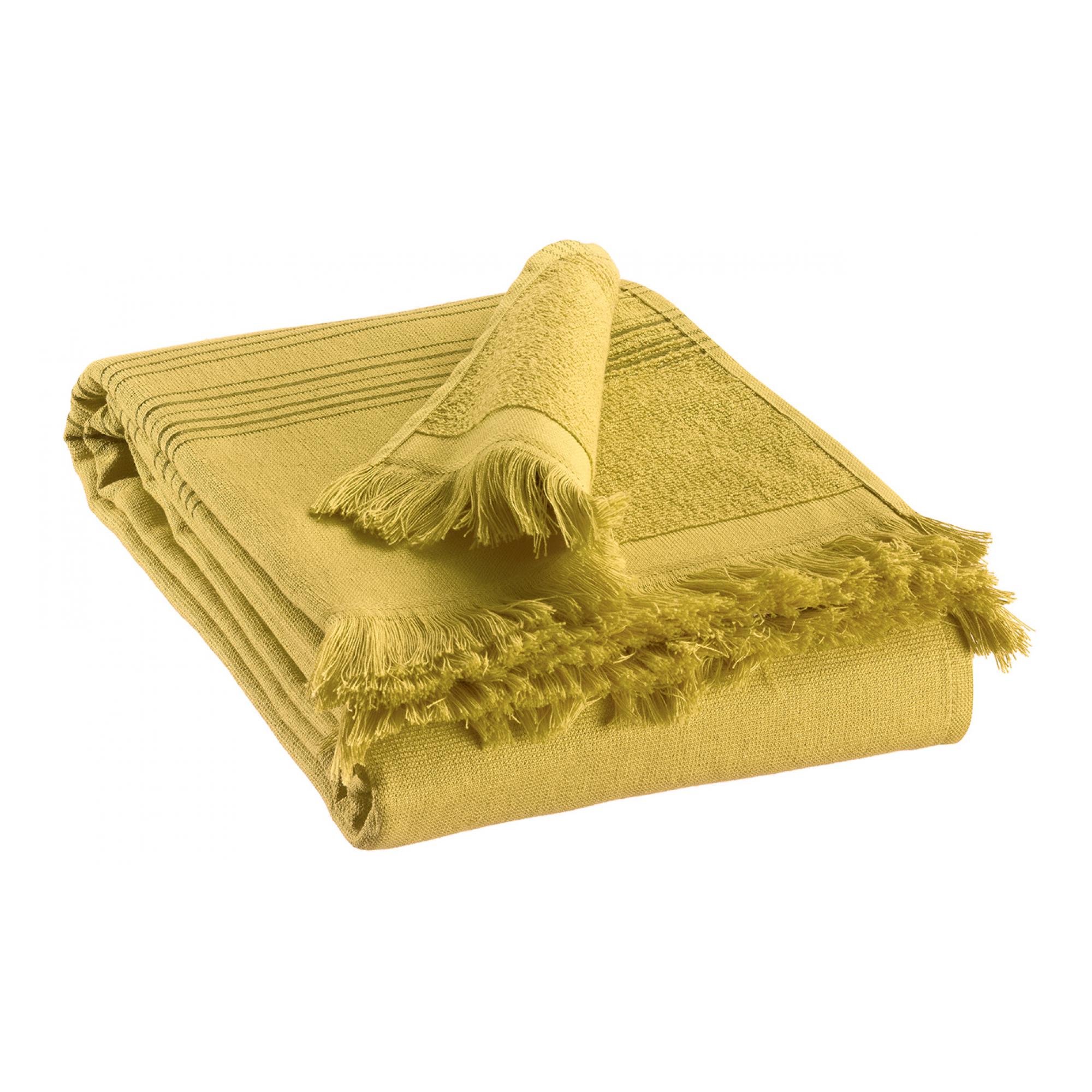 Telo hammam Cancun Cédrat giallo cedro in cotone double face 90 × 180 cm, piegato, su fondo bianco