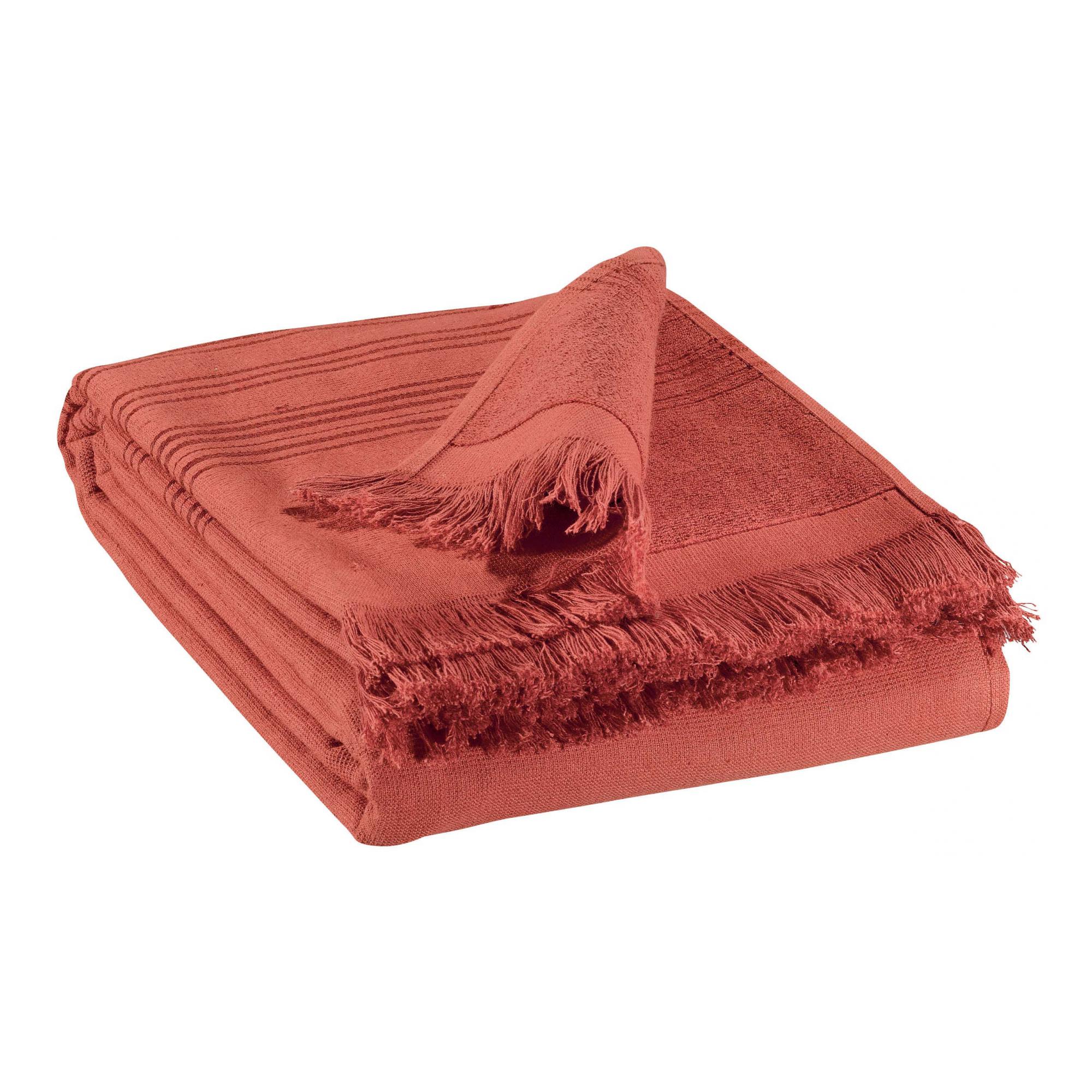 Telo hammam Cancun in cotone colore Tomette rosso mattone, 90 × 180 cm, piegato su fondo bianco