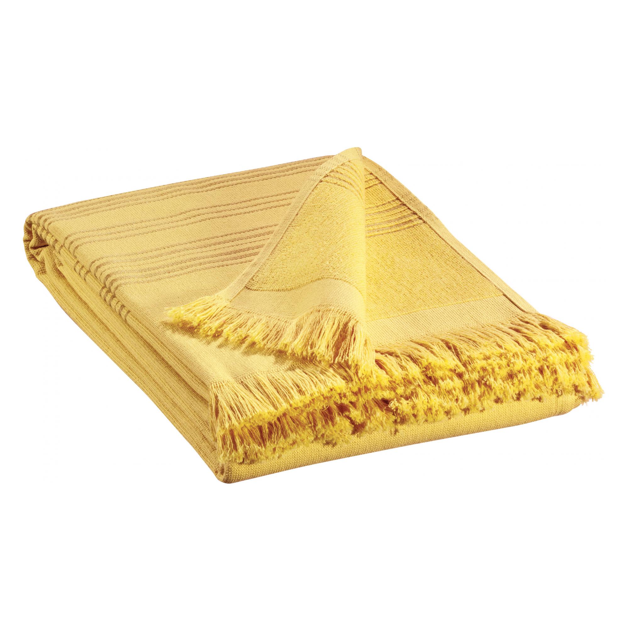 Telo hammam Cancun giallo curry in cotone double face 90 × 180 cm, piegato, su fondo bianco