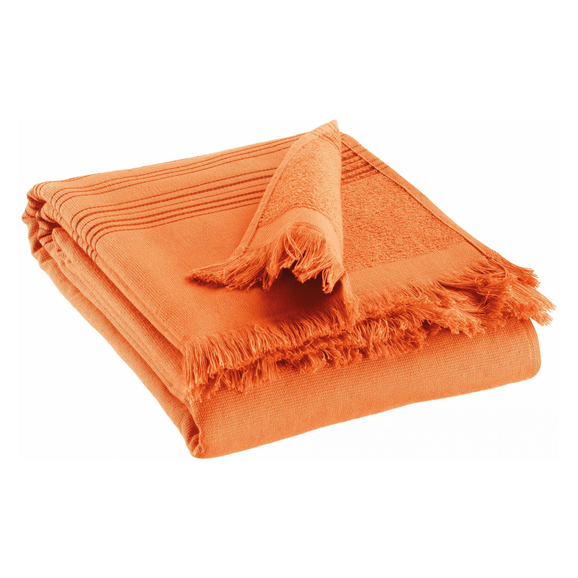 Telo hammam Cancun Citrouille arancio zucca in cotone double face 90 × 180 cm, piegato, su fondo bianco