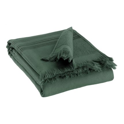 Telo hammam Cancun in cotone colore Abysse verde bosco, 90 × 180 cm, piegato su fondo bianco