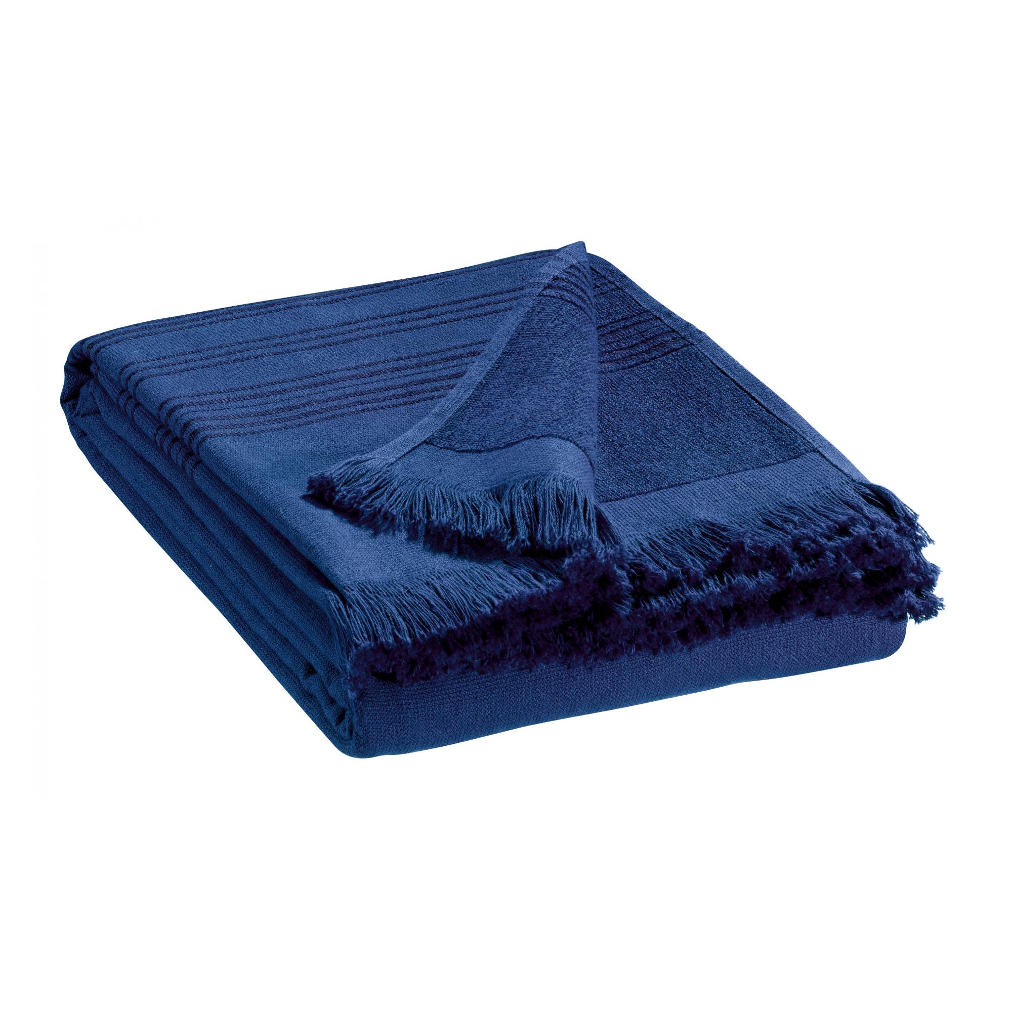 Telo hammam Cancun in cotone colore Majorelle blu cobalto, 90 × 180 cm, piegato su fondo bianco