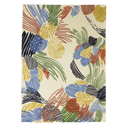 Canovaccio da cucina Abelia in cotone riciclato con motivo floreale multicolore, disteso su fondo bianco