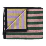 Maxi telo bagno Charly Basilic a righe rosa e verde con bordo nero, 100 × 160 cm, piegato su fondo bianco