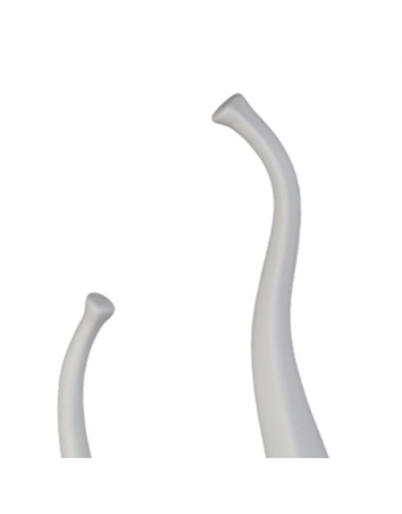 Dettaglio delle proboscidi curve dei due elefanti stilizzati in ceramica bianca