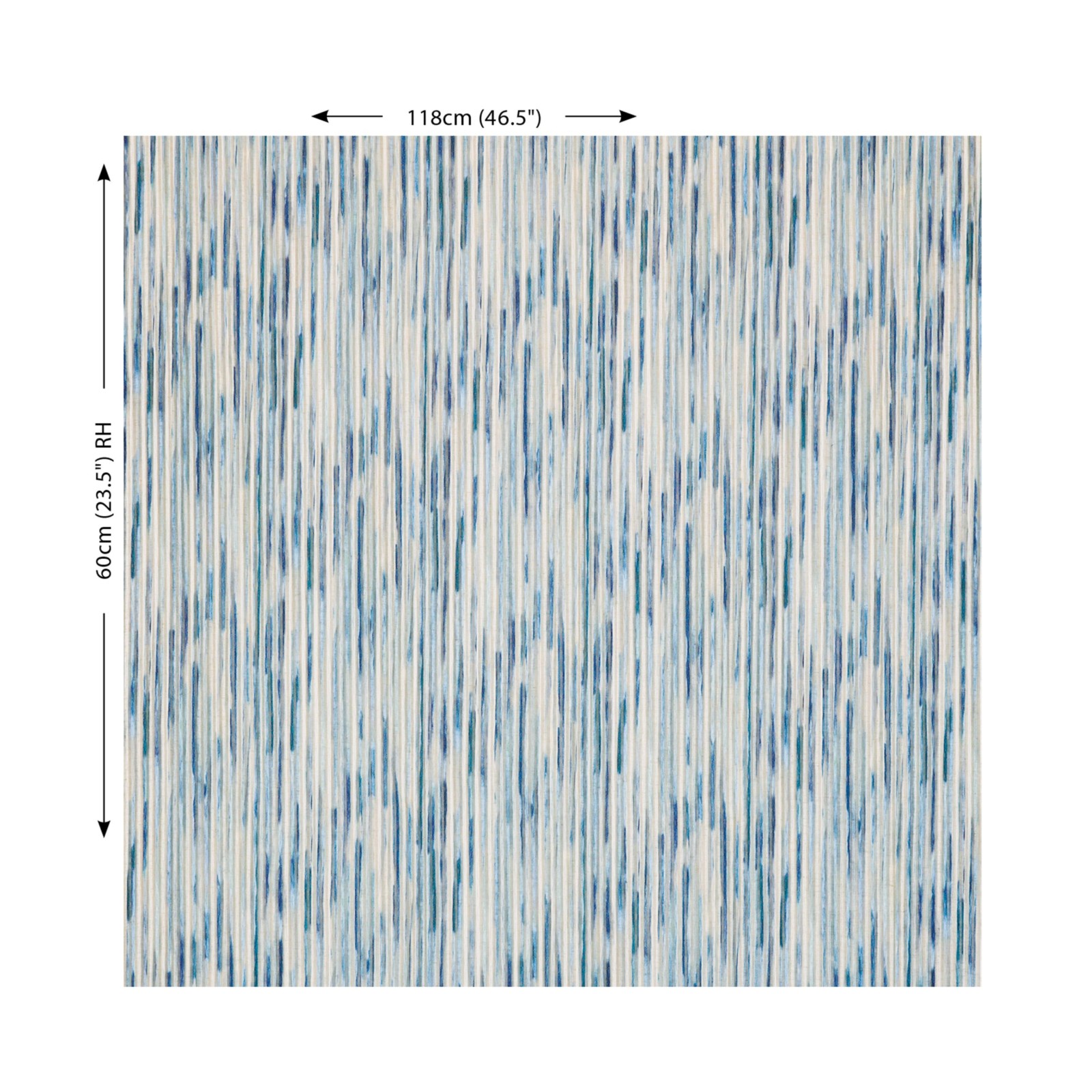 Rapporto di disegno del velo Rafi di Villa Nova nella colorazione Cerulean: 118 cm in larghezza e 60 cm in altezza, a tenda montata.