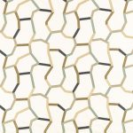 Campione del tessuto ricamato Samir della collezione Zaria di Villa Nova nella colorazione Mineral: linee ricamate sabbia, oliva, grigio salvia e antracite su fondo écru.