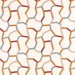 Campione del tessuto ricamato Samir della collezione Zaria di Villa Nova nella colorazione Plume: linee ricamate arancio, ruggine, grigio azzurro e cipria su fondo écru.